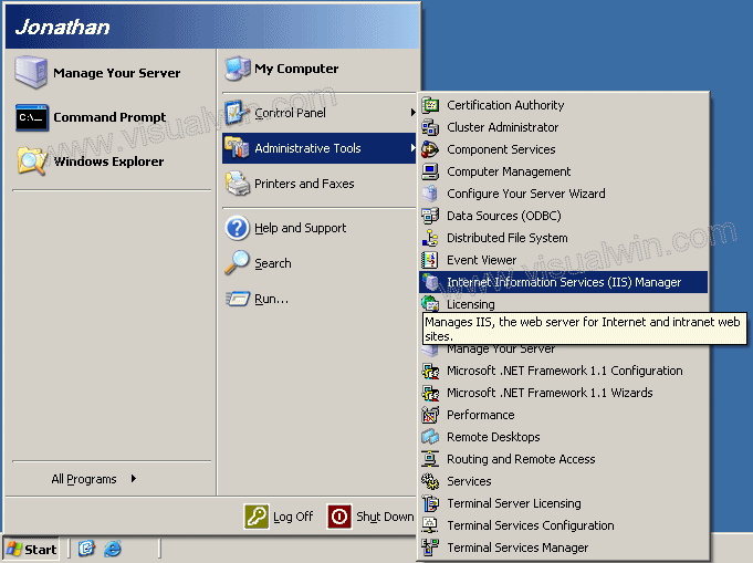 how to let all services in Windows site 2003